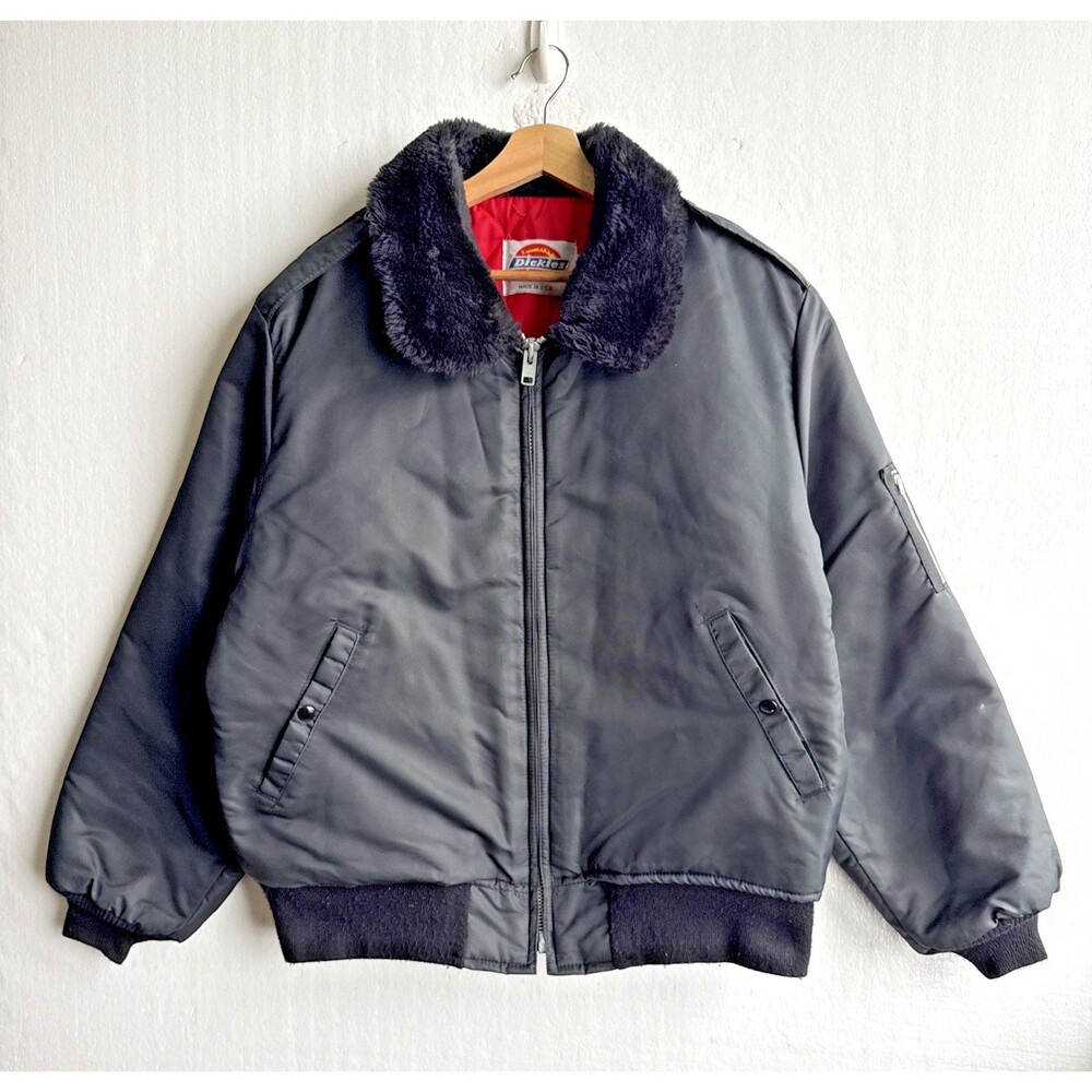 Vintage Dickies Bomber Jacket Quilted Lined Sherpa Collared Large Made In USA